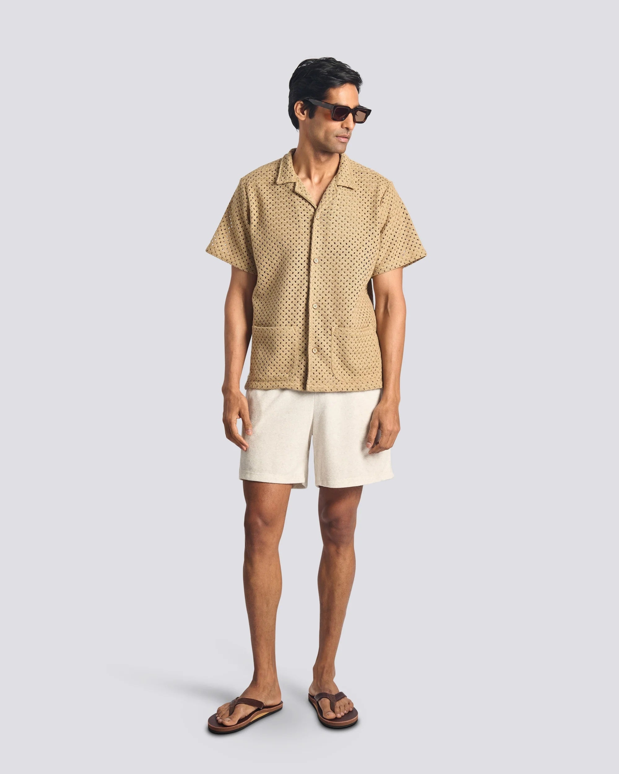 Bather Beach Mesh Traveler Shirt - Natural Men's Tops - Sloane Boutique