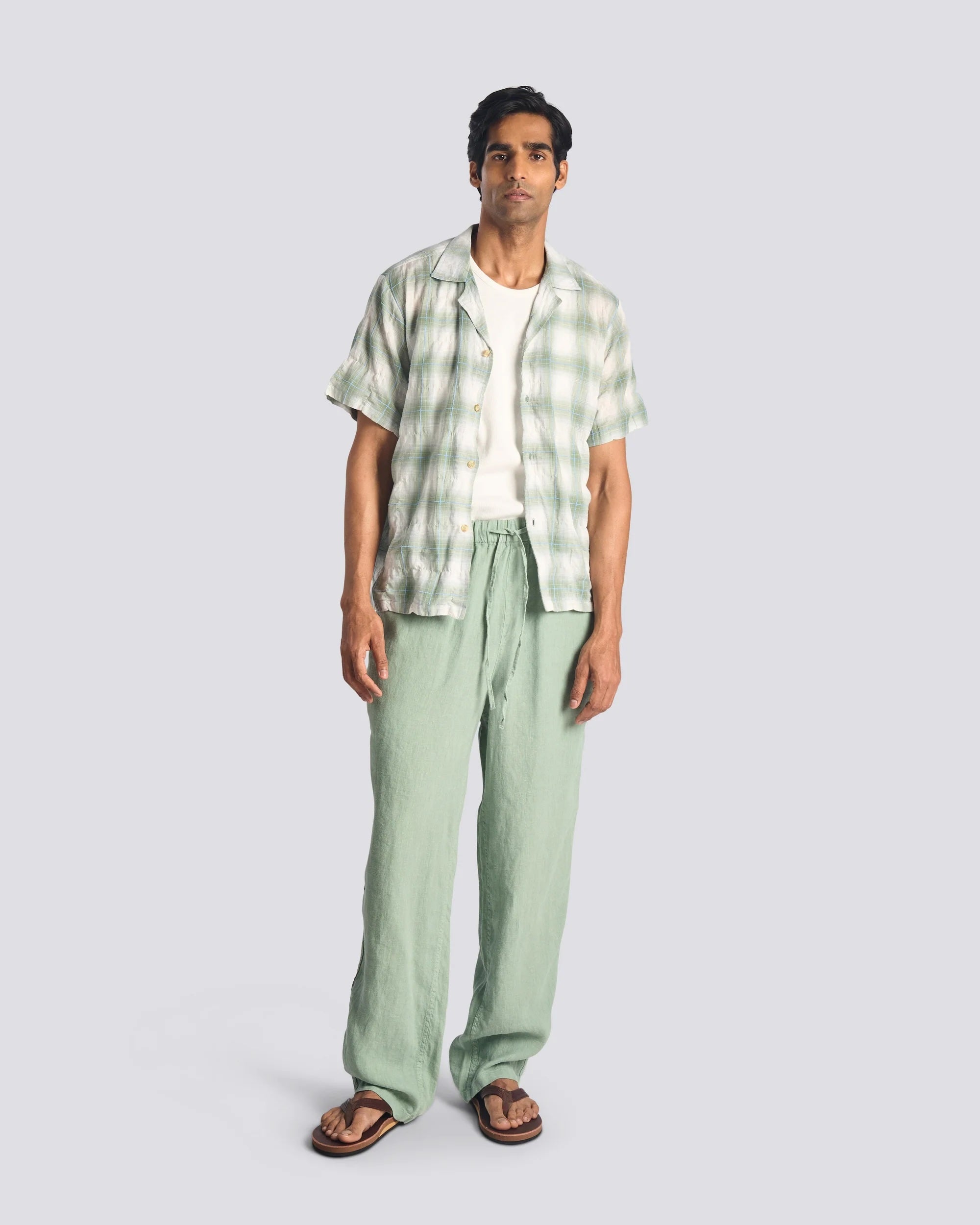Bather Laurel Grid Camp Shirt - Green Men's Tops - Sloane Boutique