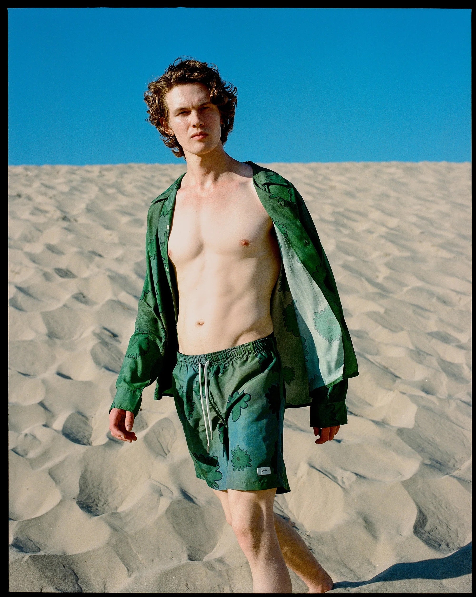 Bather Men's Long Sleeve Camp Shirt - Forest Bloomscape Men's Tops - Sloane Boutique