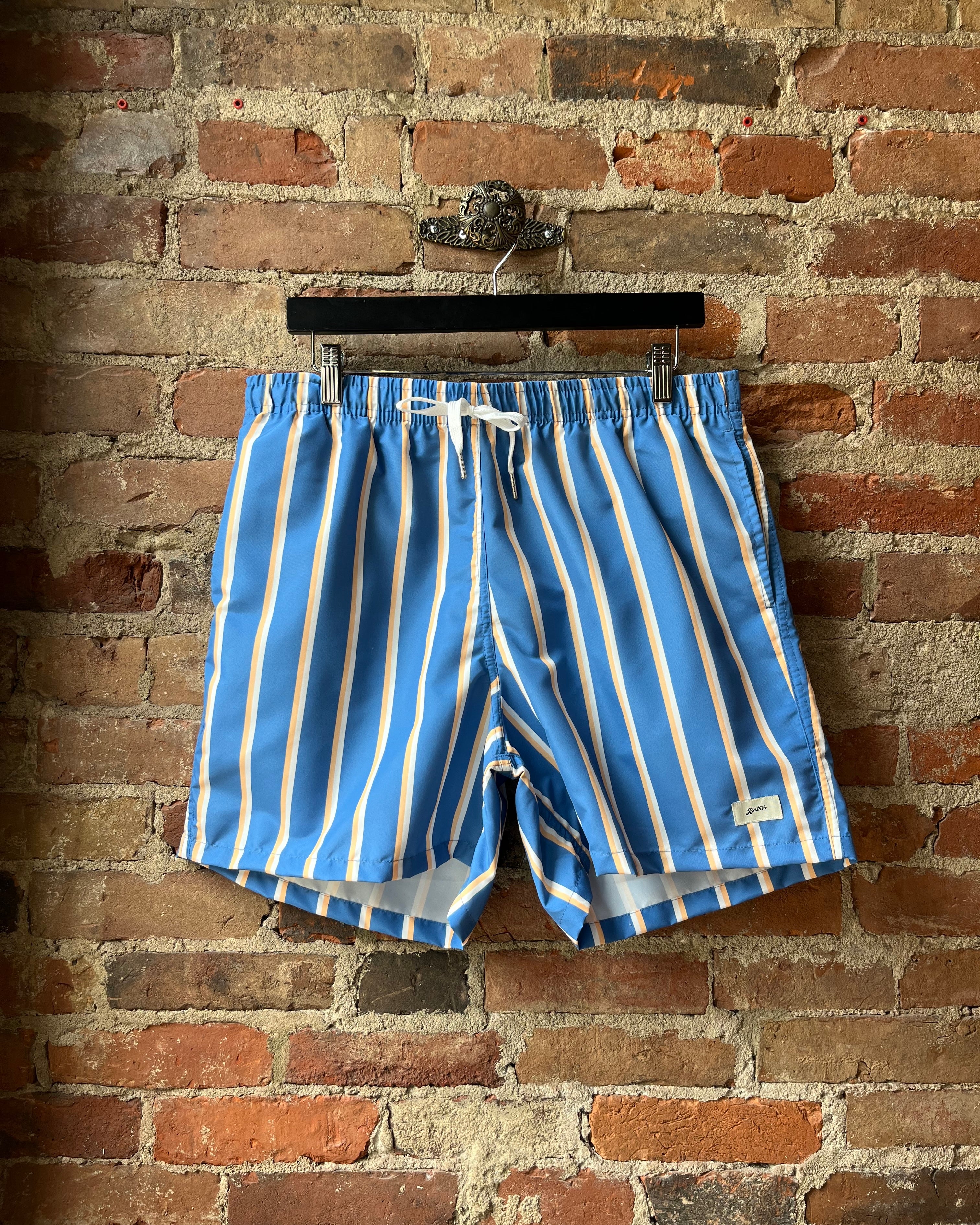 Bather Yellow & White Fine Stripe Trunk - Blue Men's Bottoms - Sloane Boutique