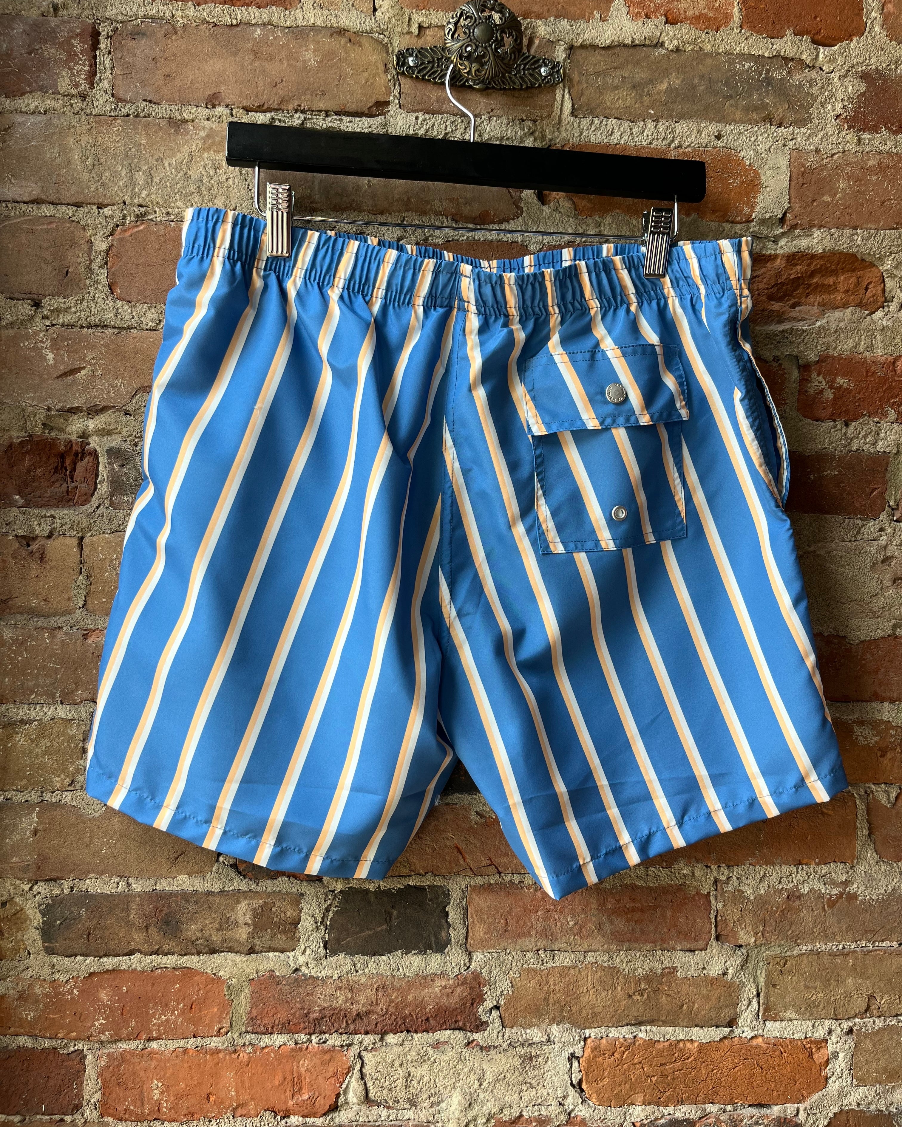 Bather Yellow & White Fine Stripe Trunk - Blue Men's Bottoms - Sloane Boutique
