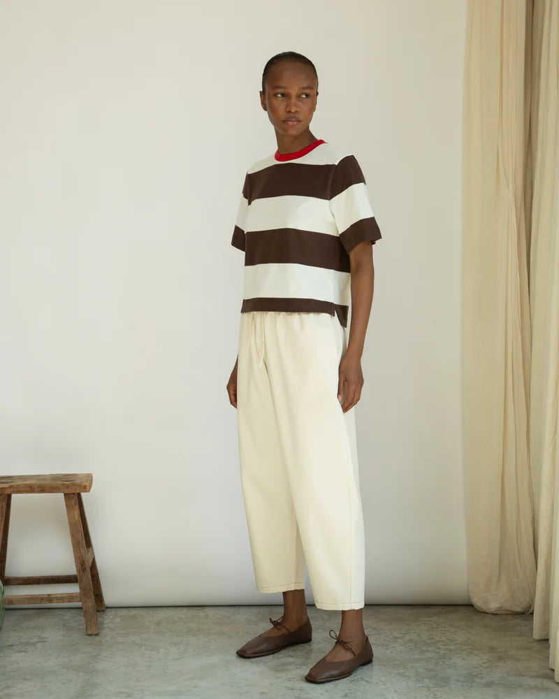 Beaumont Organic Bay-Sue Jersey Top - Cacao & White Stripe Women's Tops - Sloane Boutique