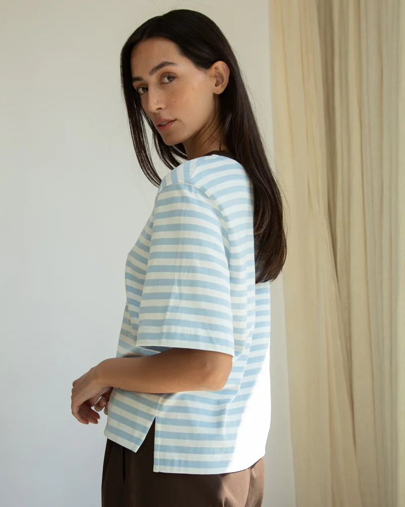 Beaumont Organic Bay-Sue Jersey Top - Pale Blue & White Stripe Women's Tops - Sloane Boutique
