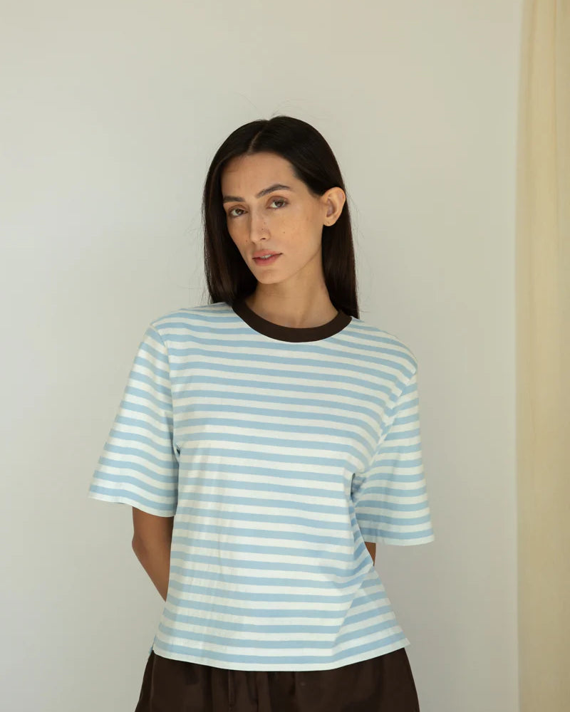Beaumont Organic Bay-Sue Jersey Top - Pale Blue & White Stripe Women's Tops - Sloane Boutique