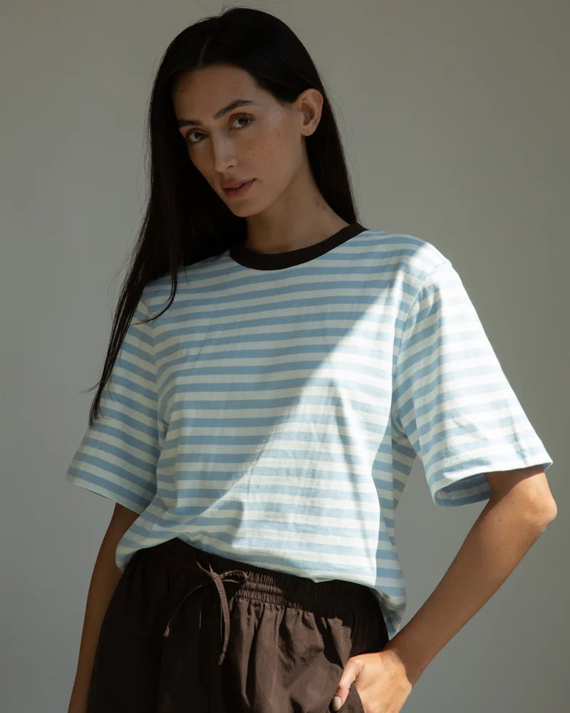 Beaumont Organic Bay-Sue Jersey Top - Pale Blue & White Stripe Women's Tops - Sloane Boutique