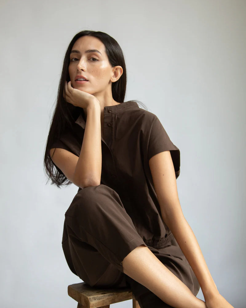 Beaumont Organic Cedar Poplin Trouser - Cacao Women's Bottoms - Sloane Boutique