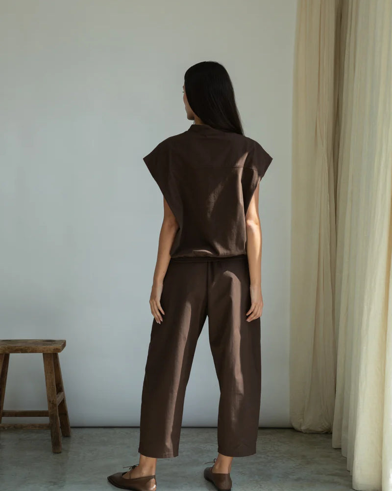 Beaumont Organic Cedar Poplin Trouser - Cacao Women's Bottoms - Sloane Boutique