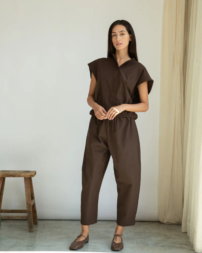 Beaumont Organic Cedar Poplin Trouser - Cacao Women's Bottoms - Sloane Boutique