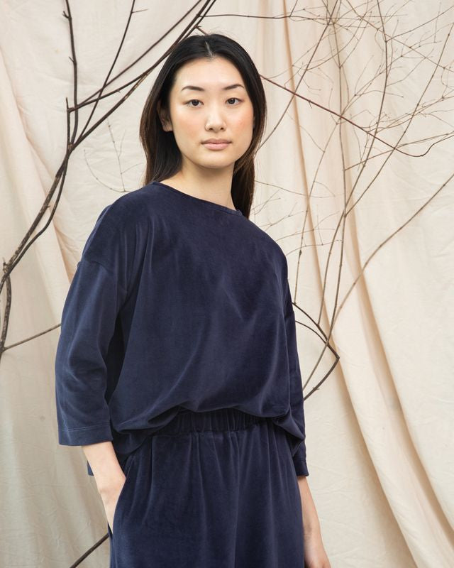 Beaumont Organic Divya Organic Cotton Velour Top - Night Sky Navy Women's Tops - Sloane Boutique