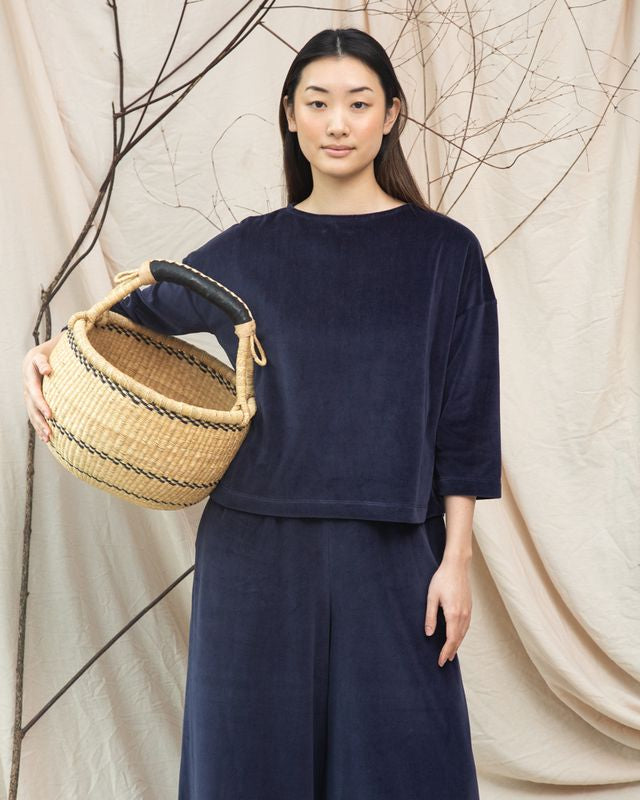 Beaumont Organic Divya Organic Cotton Velour Top - Night Sky Navy Women's Tops - Sloane Boutique