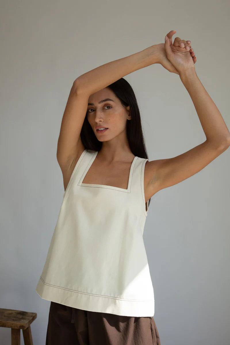 Beaumont Organic Jess-Leigh Denim Vest Top - Ecru Women's Tops - Sloane Boutique