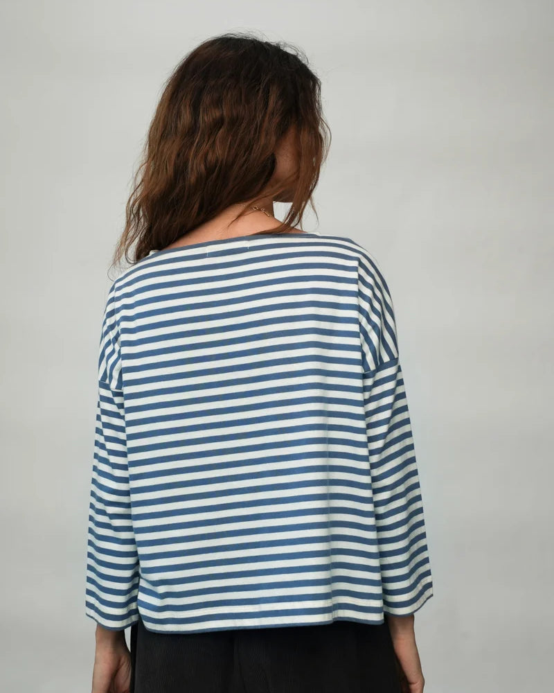 Beaumont Organic Leia-Sue Jersey Top - Pewter and Off-White Stripe Women's Tops - Sloane Boutique