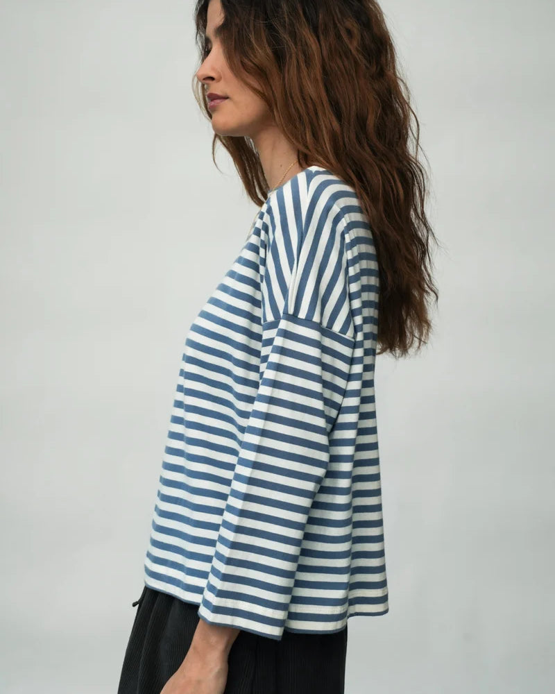 Beaumont Organic Leia-Sue Jersey Top - Pewter and Off-White Stripe Women's Tops - Sloane Boutique