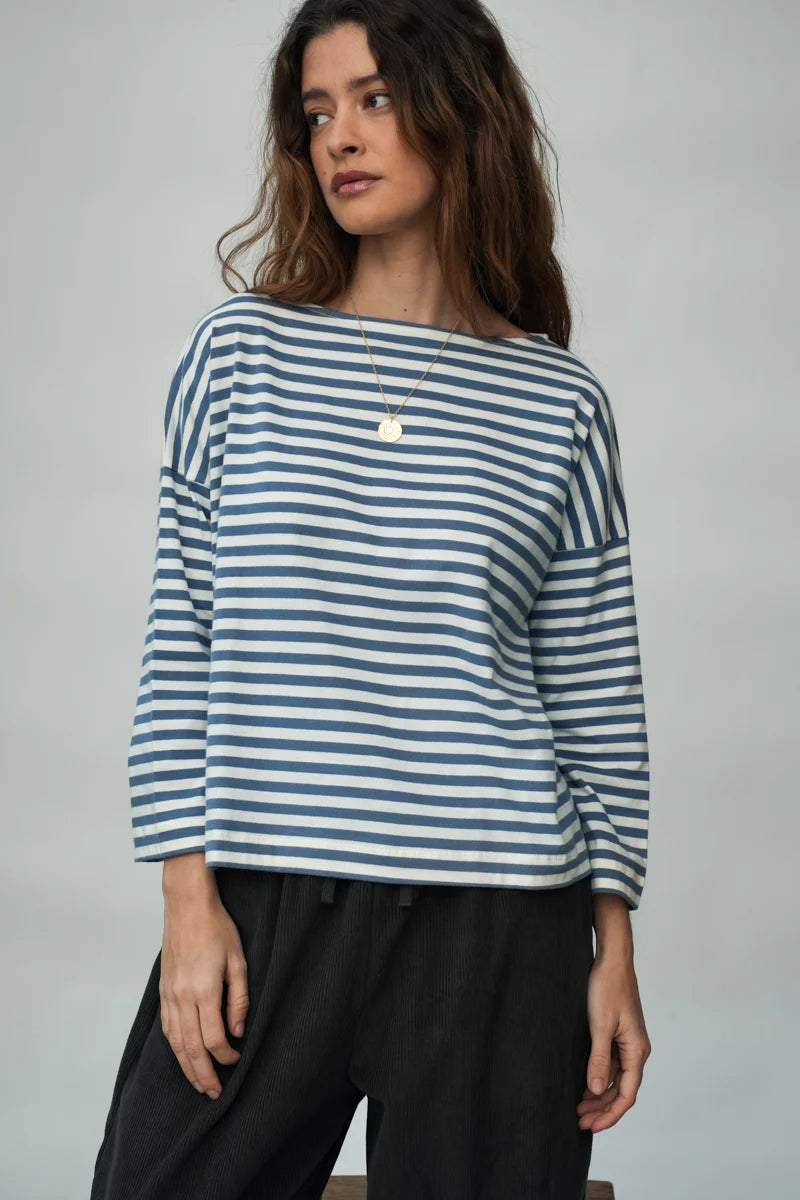 Beaumont Organic Leia-Sue Jersey Top - Pewter and Off-White Stripe Women's Tops - Sloane Boutique