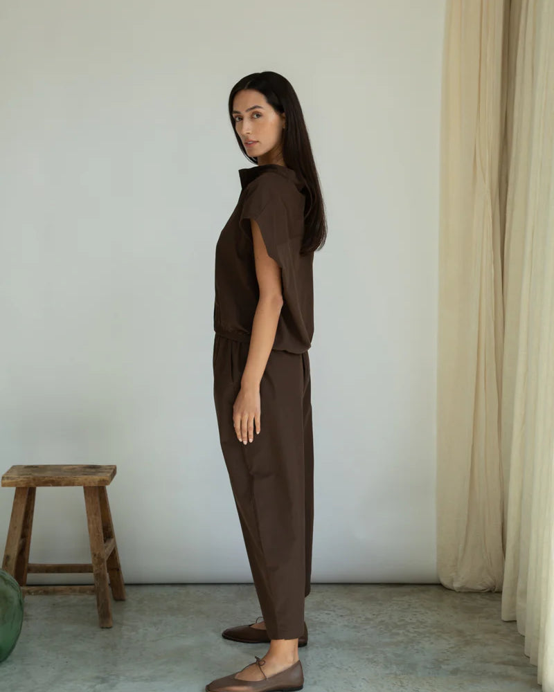 Beaumont Organic Nancy Cotton Jersey & Poplin Shirt - Cacao Women's Tops - Sloane Boutique
