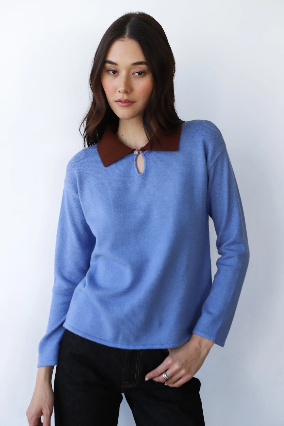 Callahan Hart Polo Sweater - Blue Women's Tops - Sloane Boutique