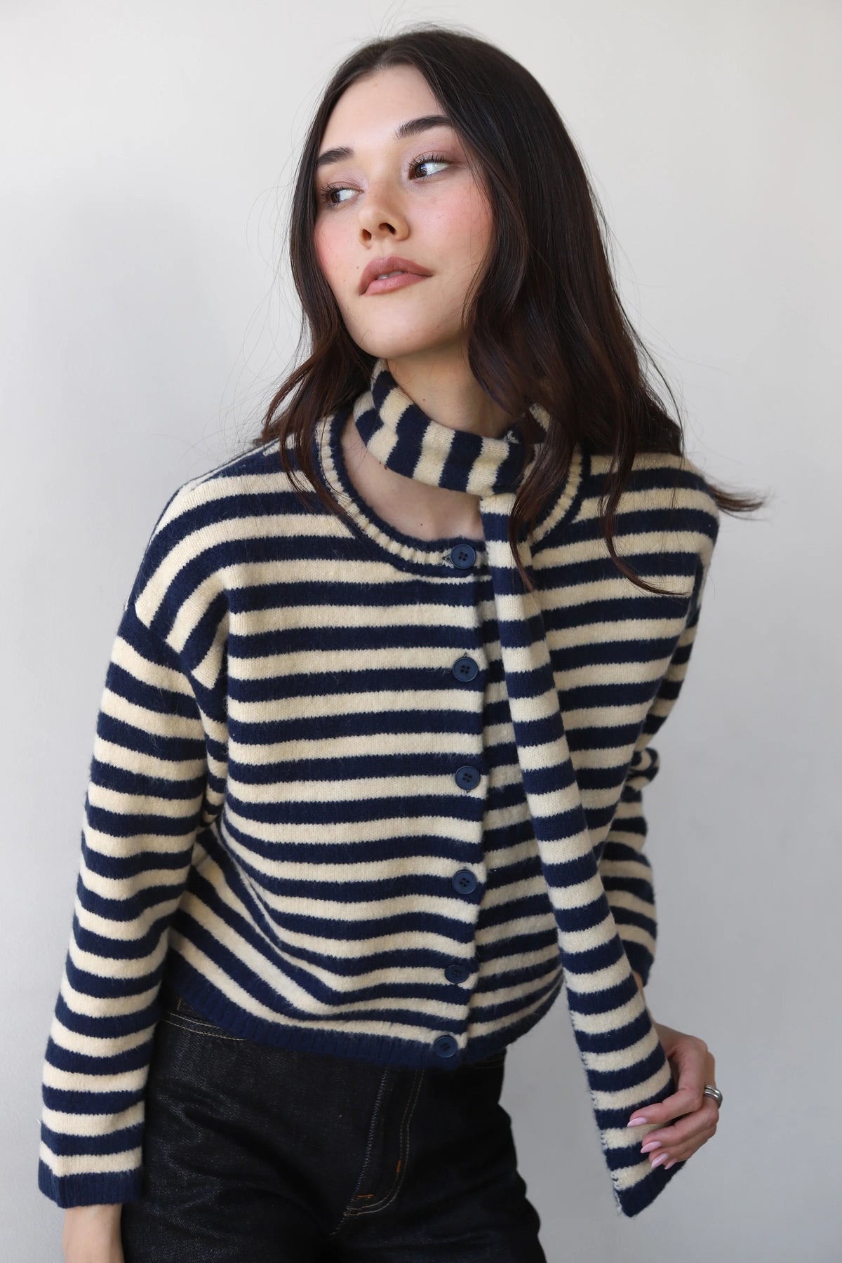 Callahan Jane Cardigan & Scarf - Navy & Creme Stripe Women's Tops - Sloane Boutique