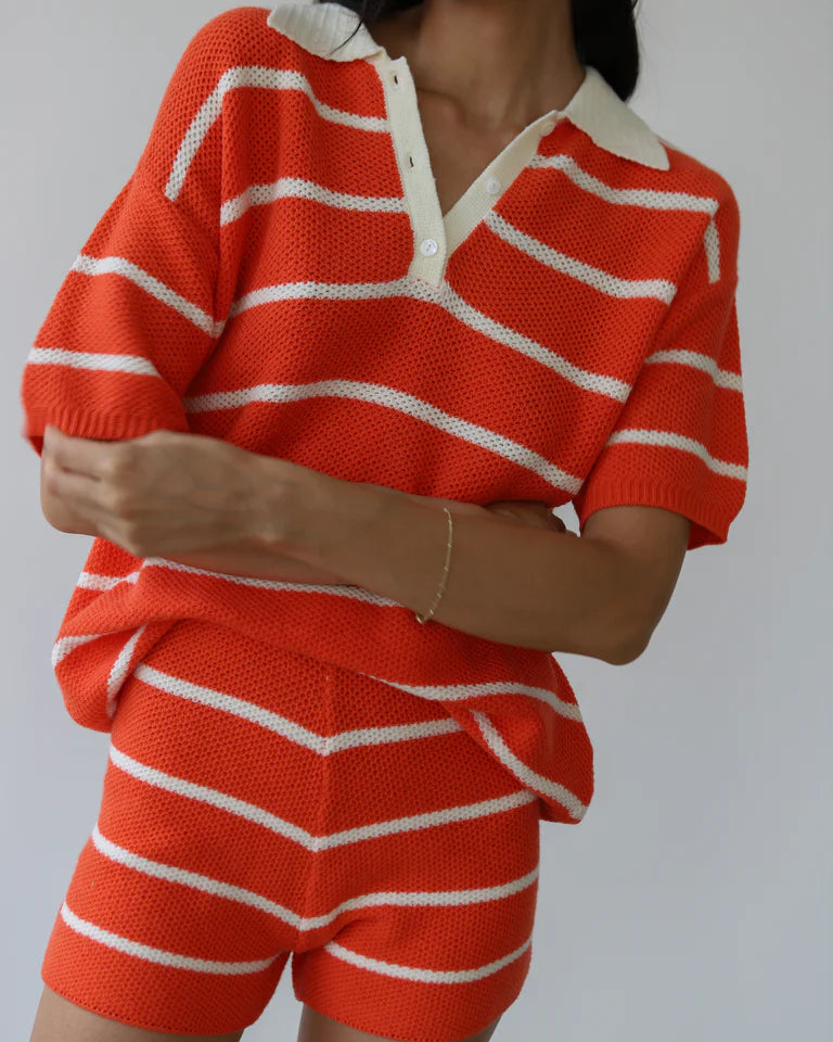 Callahan Knitwear Doris Oversized Polo - Poppy Women's Tops - Sloane Boutique