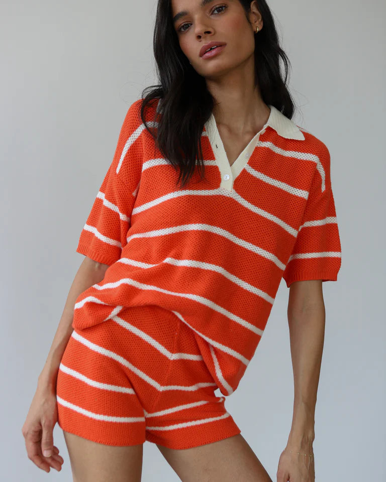 Callahan Knitwear Doris Oversized Polo - Poppy Women's Tops - Sloane Boutique