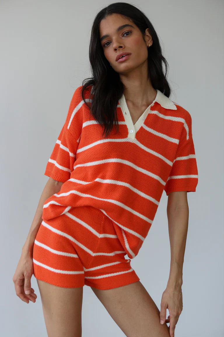 Callahan Knitwear Doris Oversized Polo - Poppy Women's Tops - Sloane Boutique