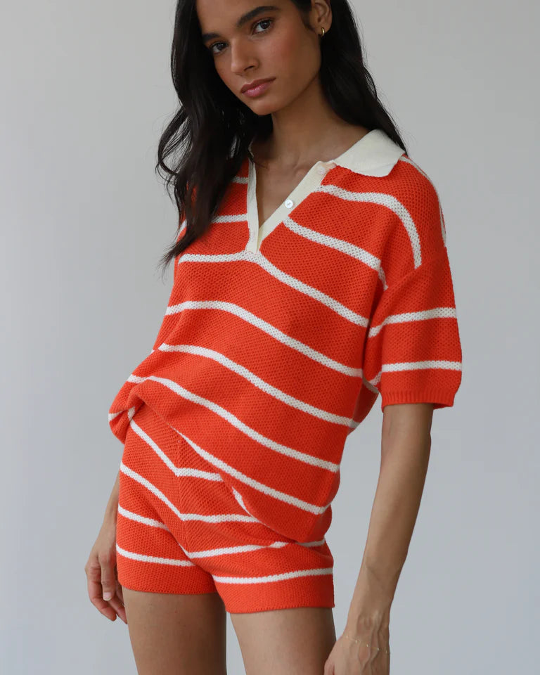 Callahan Knitwear Doris Oversized Polo - Poppy Women's Tops - Sloane Boutique