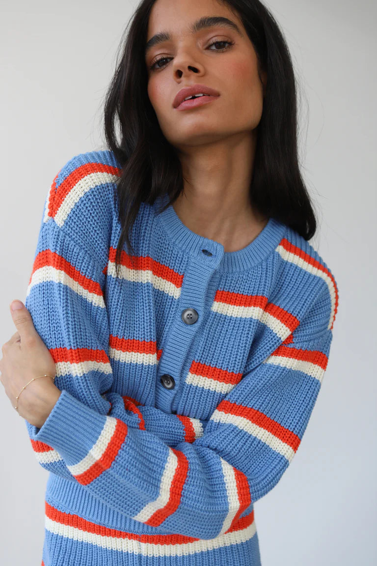Callahan Knitwear Fiona Cardigan - Capri Blue Stripe Women's Tops - Sloane Boutique