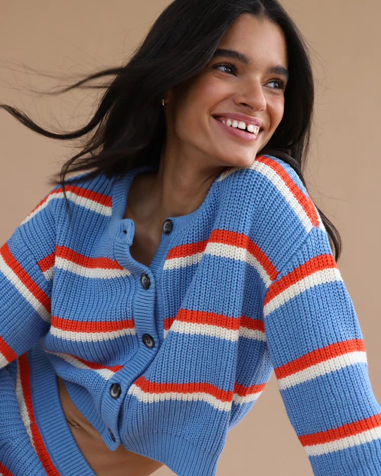 Callahan Knitwear Fiona Cardigan - Capri Blue Stripe Women's Tops - Sloane Boutique