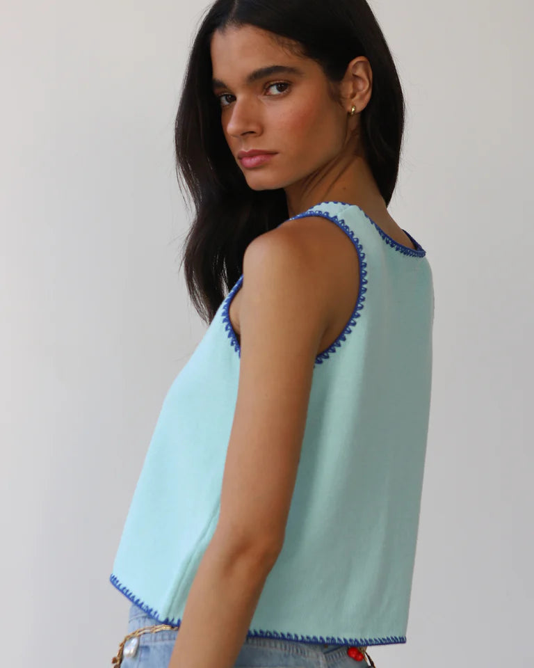 Callahan Knitwear Mala Stitch Tank - Light Blue Women's Tops - Sloane Boutique