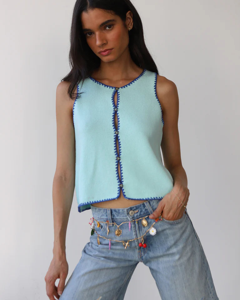 Callahan Knitwear Mala Stitch Tank - Light Blue Women's Tops - Sloane Boutique