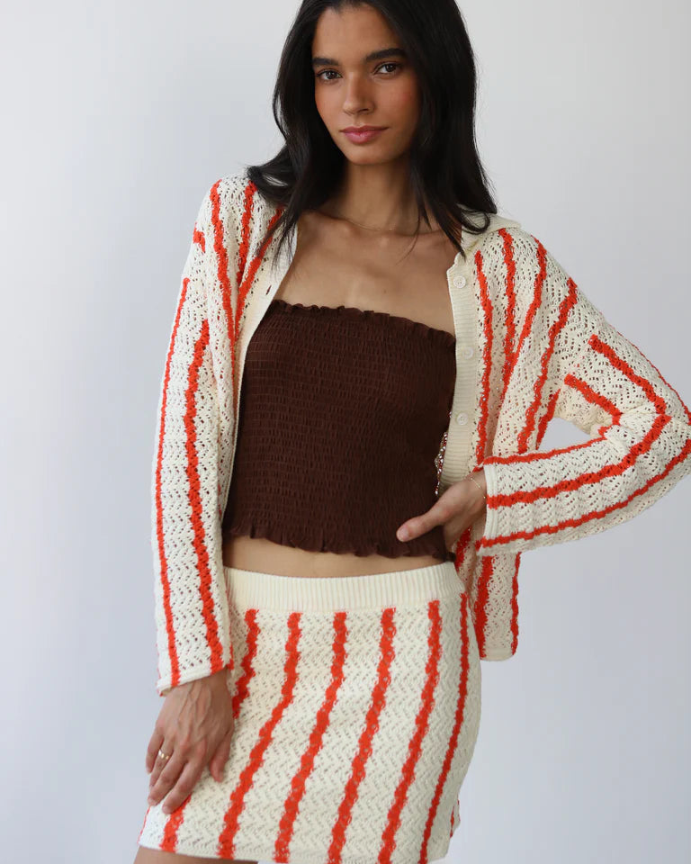 Callahan Knitwear Sienna Crochet Button Down - Poppy Women's Tops - Sloane Boutique