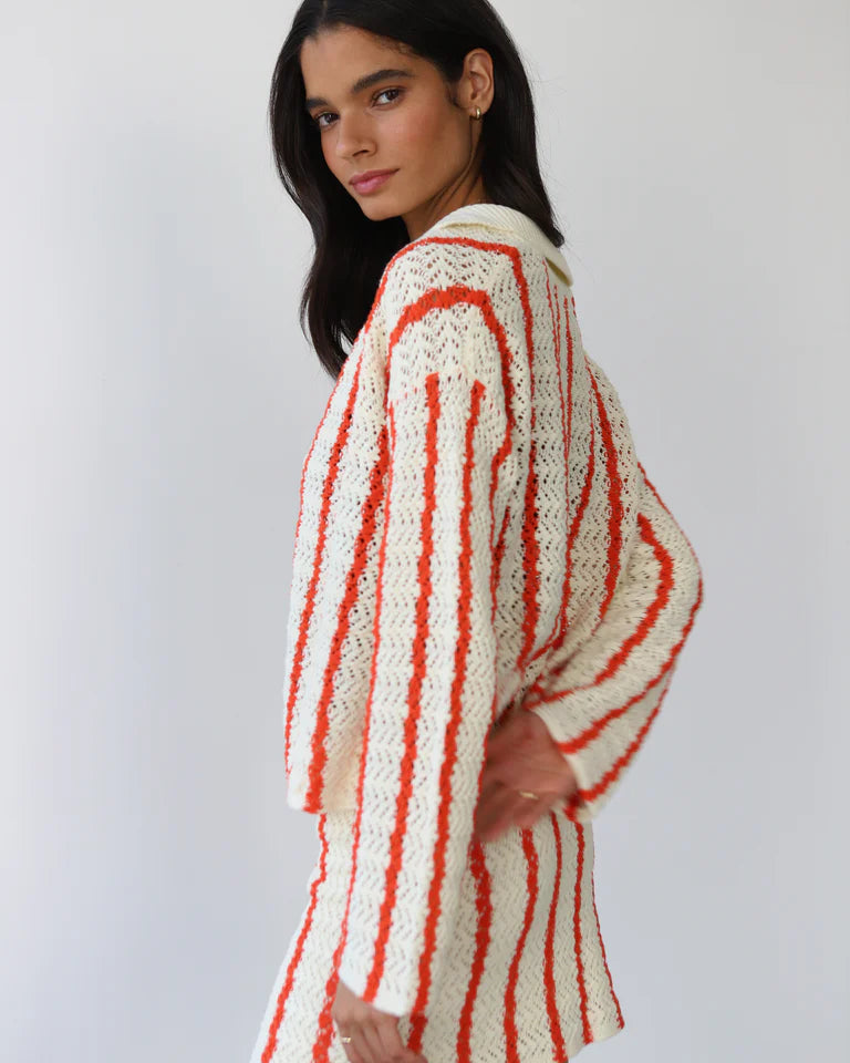 Callahan Knitwear Sienna Crochet Button Down - Poppy Women's Tops - Sloane Boutique