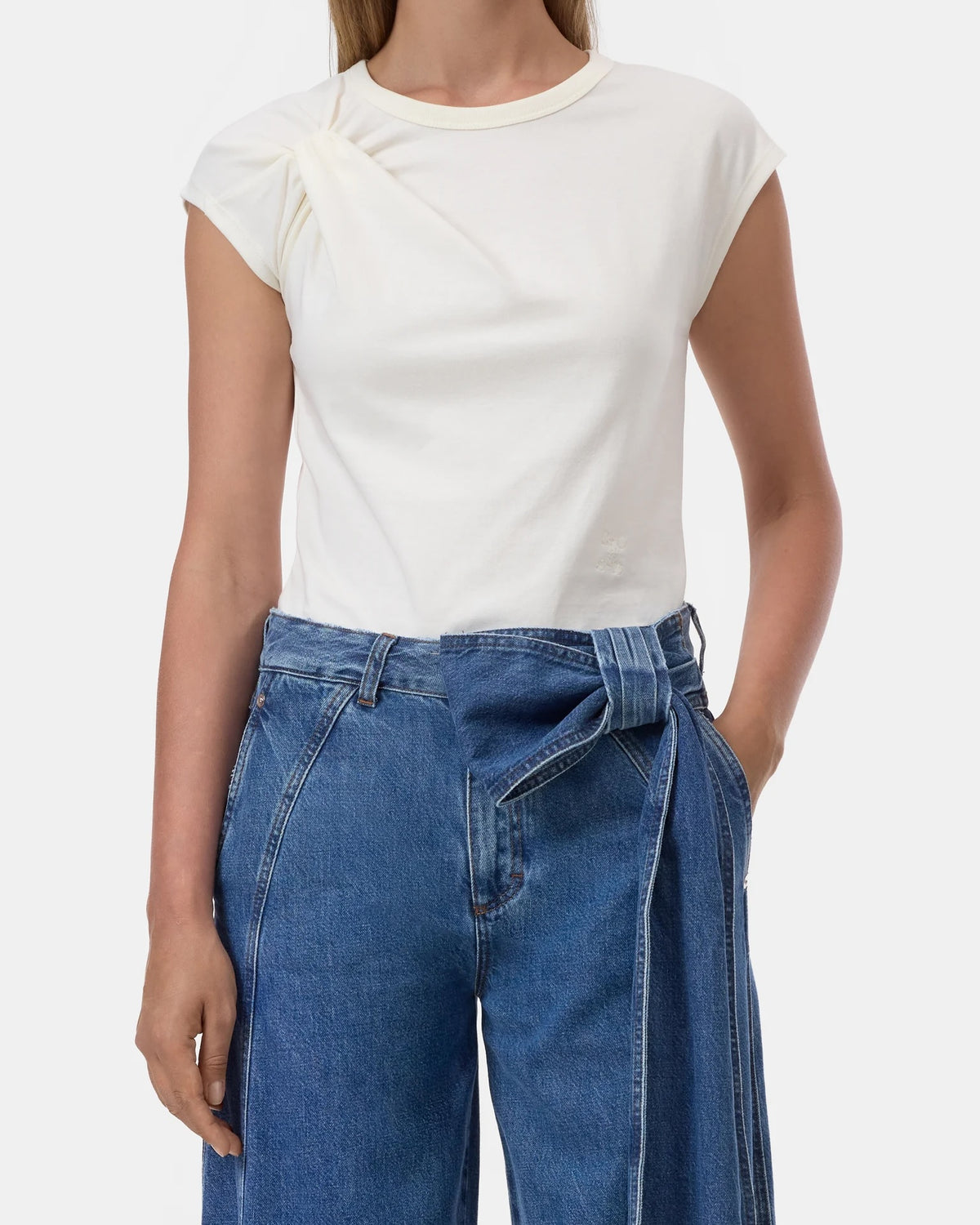 Closed Bow T-Shirt - Ivory Women's Tops - Sloane Boutique