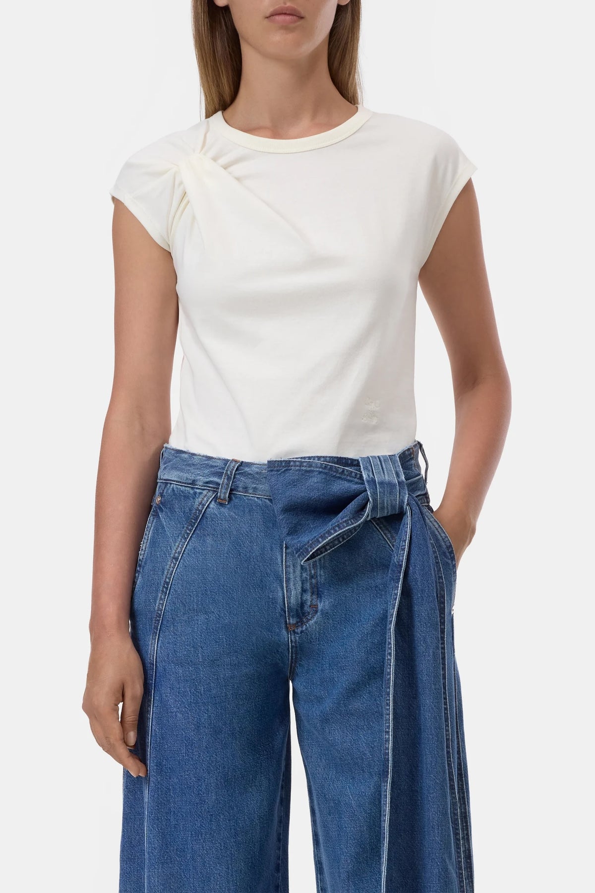 Closed Bow T-Shirt - Ivory Women's Tops - Sloane Boutique
