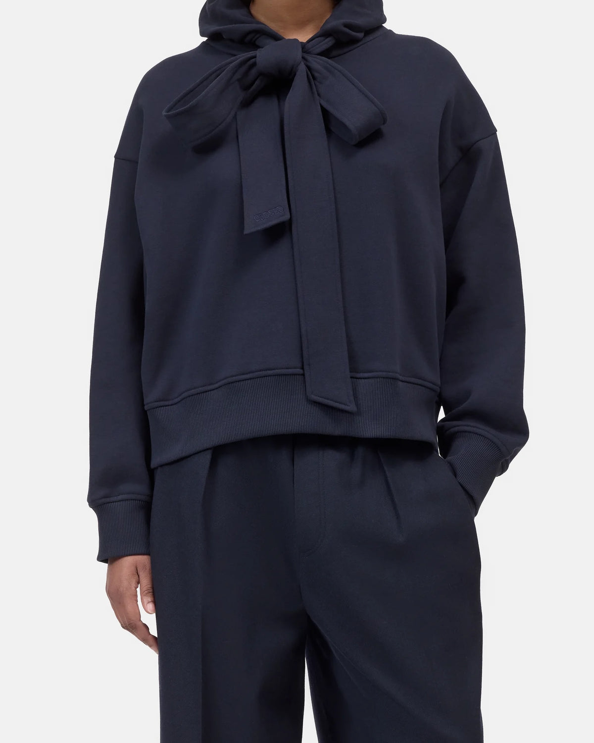 Closed Bow Tie Hoodie - Dark Night Women's Tops - Sloane Boutique