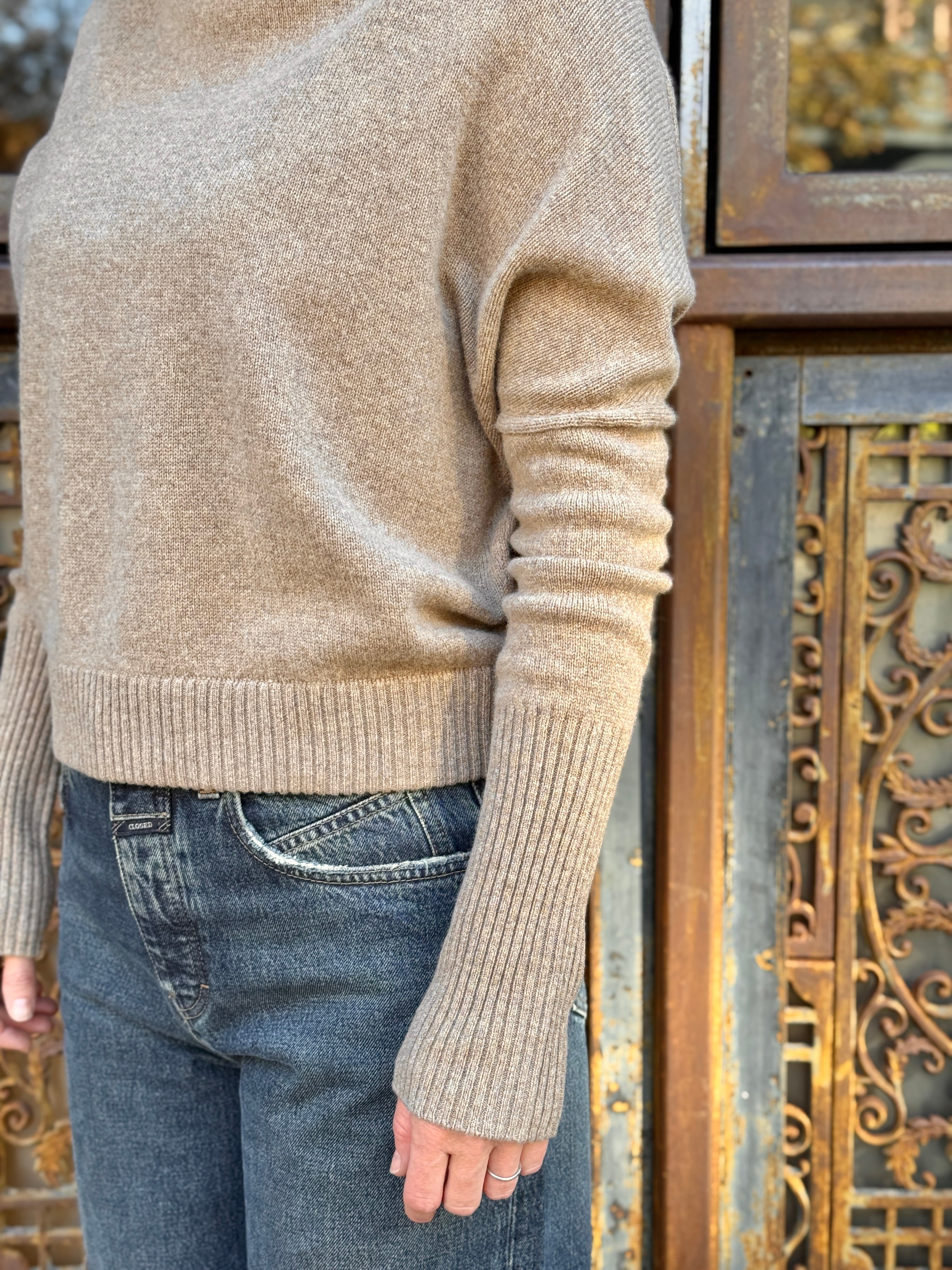 Closed Cropped Crew Sweater - Dark Chino Beige Women's Tops - Sloane Boutique