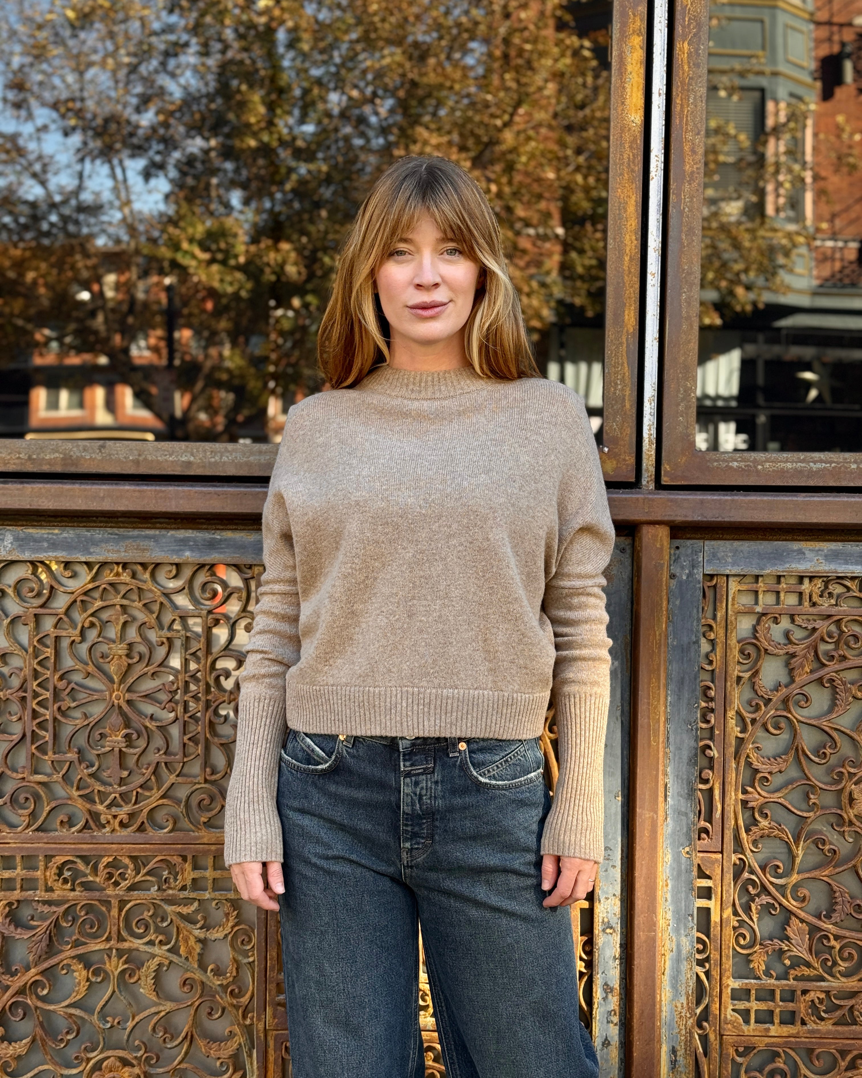 Closed Cropped Crew Sweater - Dark Chino Beige Women's Tops - Sloane Boutique