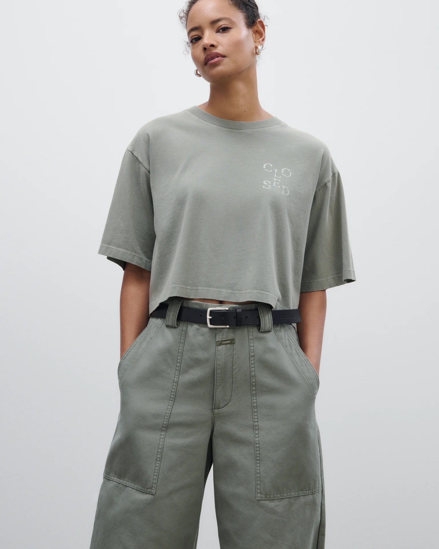 Closed Cropped T-Shirt - Faded Green Women's Tops - Sloane Boutique