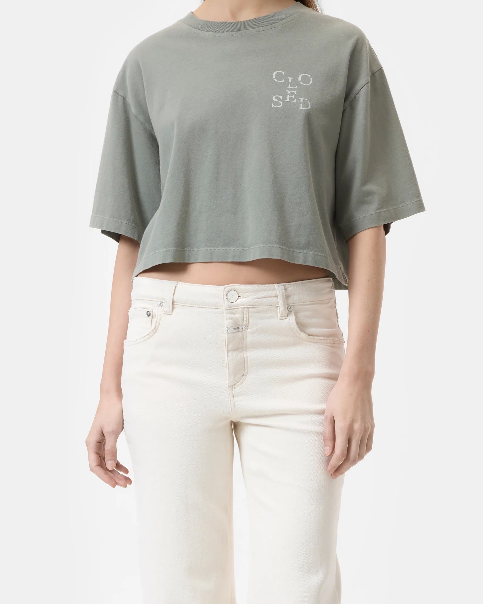 Closed Cropped T-Shirt - Faded Green Women's Tops - Sloane Boutique