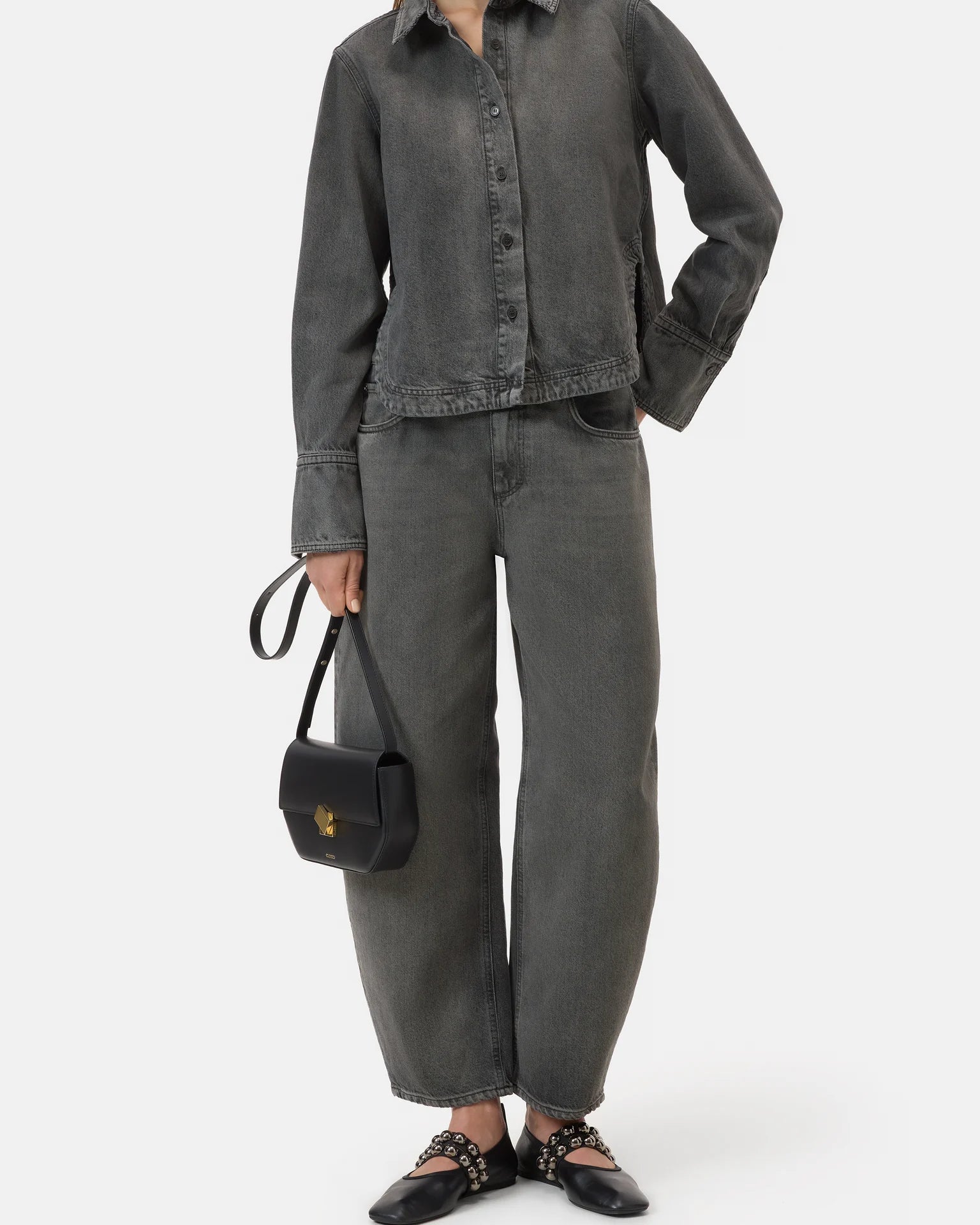 CLOSED Curved Hem Shirt - Dark Grey Women's Tops - Sloane Boutique