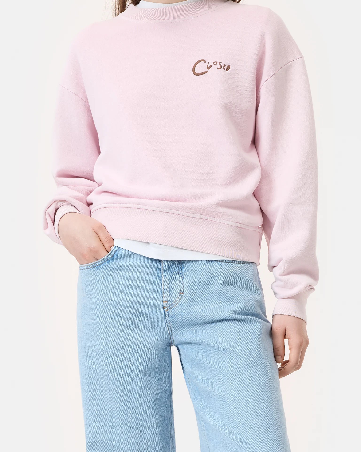 Closed Embroidered Sweatshirt - Milkshake Pink sale tops - Sloane Boutique