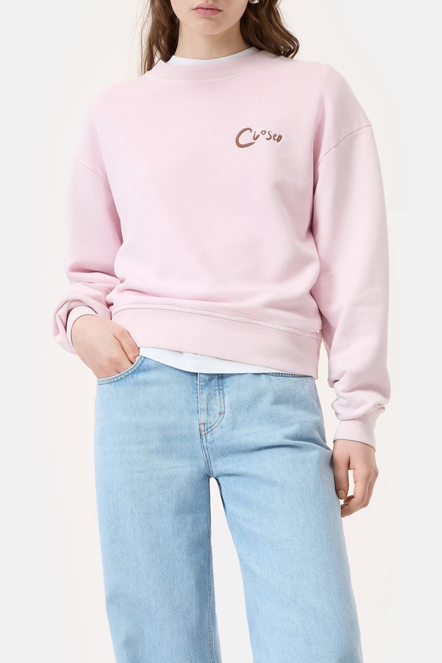 Closed Embroidered Sweatshirt - Milkshake Pink sale tops - Sloane Boutique