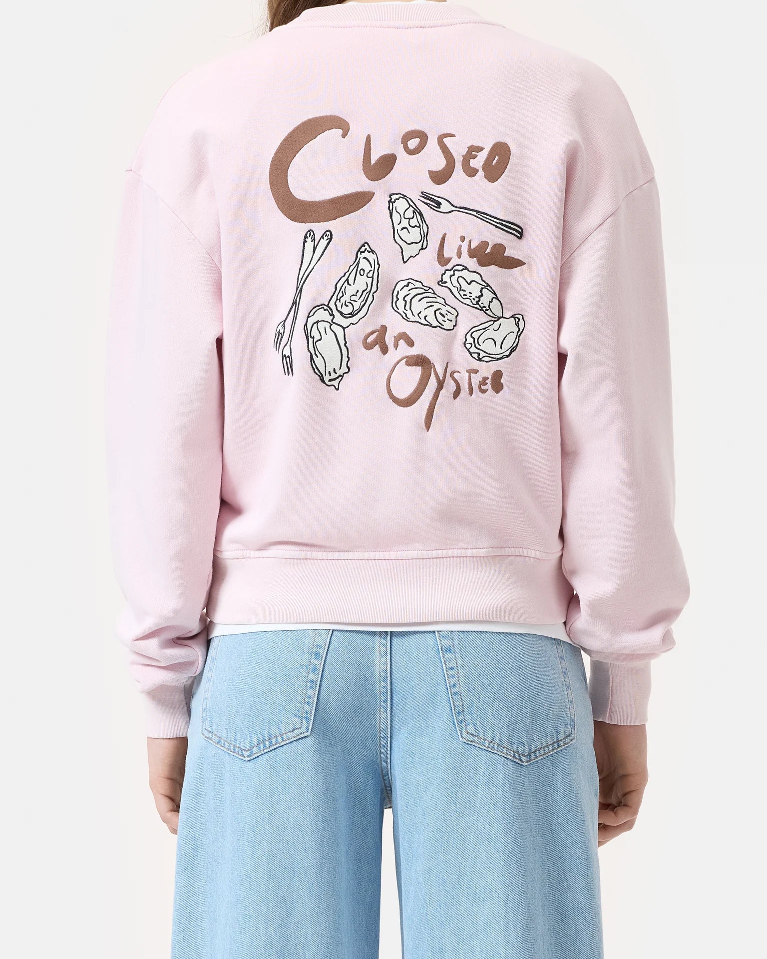Closed Embroidered Sweatshirt - Milkshake Pink sale tops - Sloane Boutique