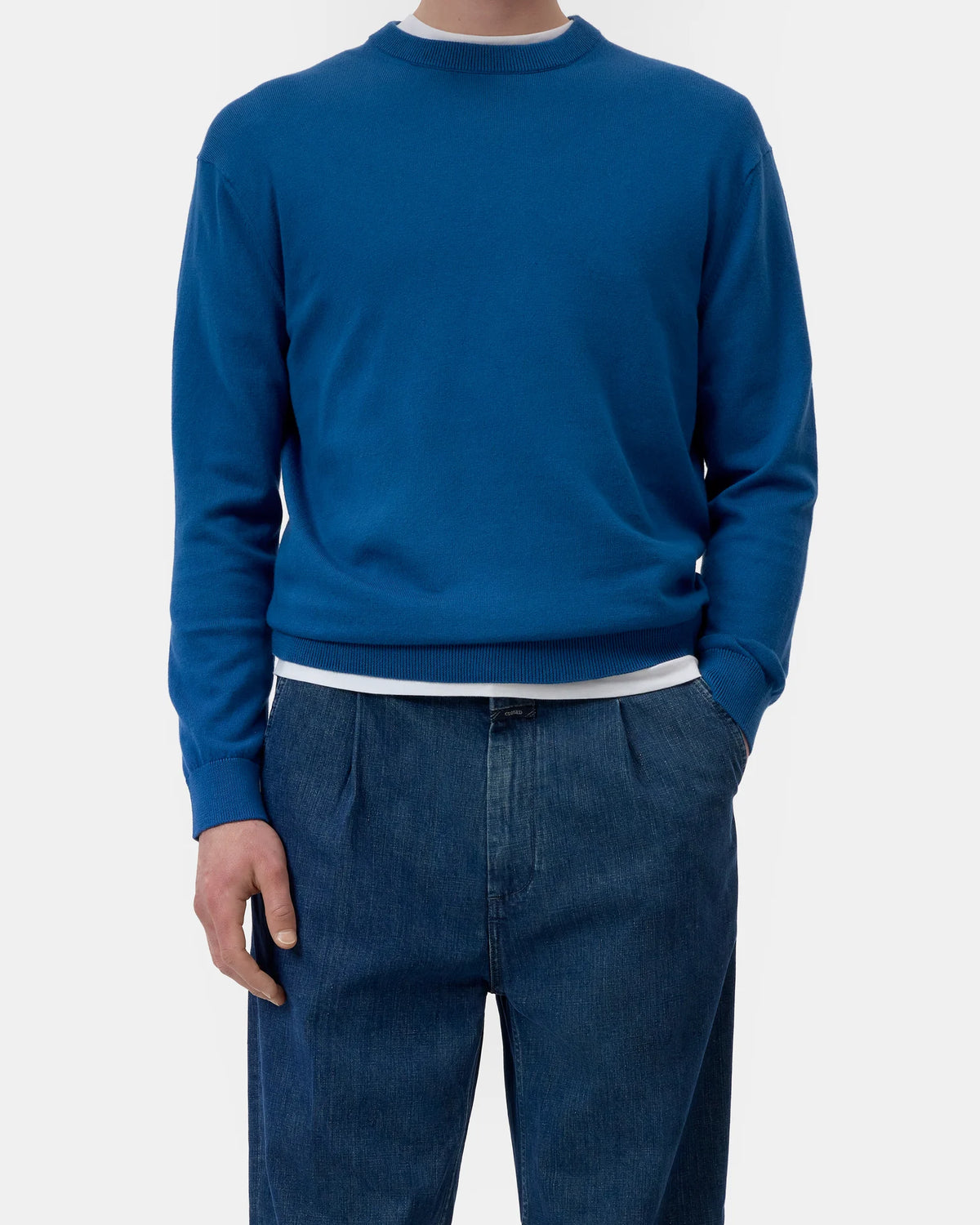 Closed Knit Crewneck Long Sleeve - Harbour Blue Men's Tops - Sloane Boutique