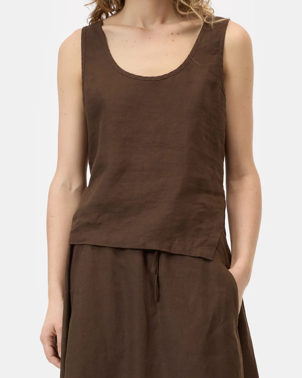 CLOSED Linen Tank Top - Maple Brown Women's Tops - Sloane Boutique