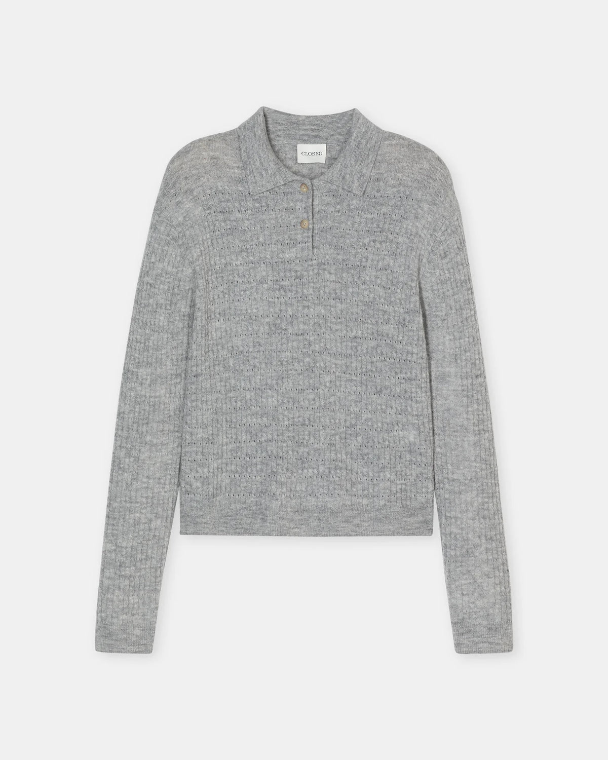Closed Long Sleeve Polo - Light Grey Melange Women's Tops - Sloane Boutique
