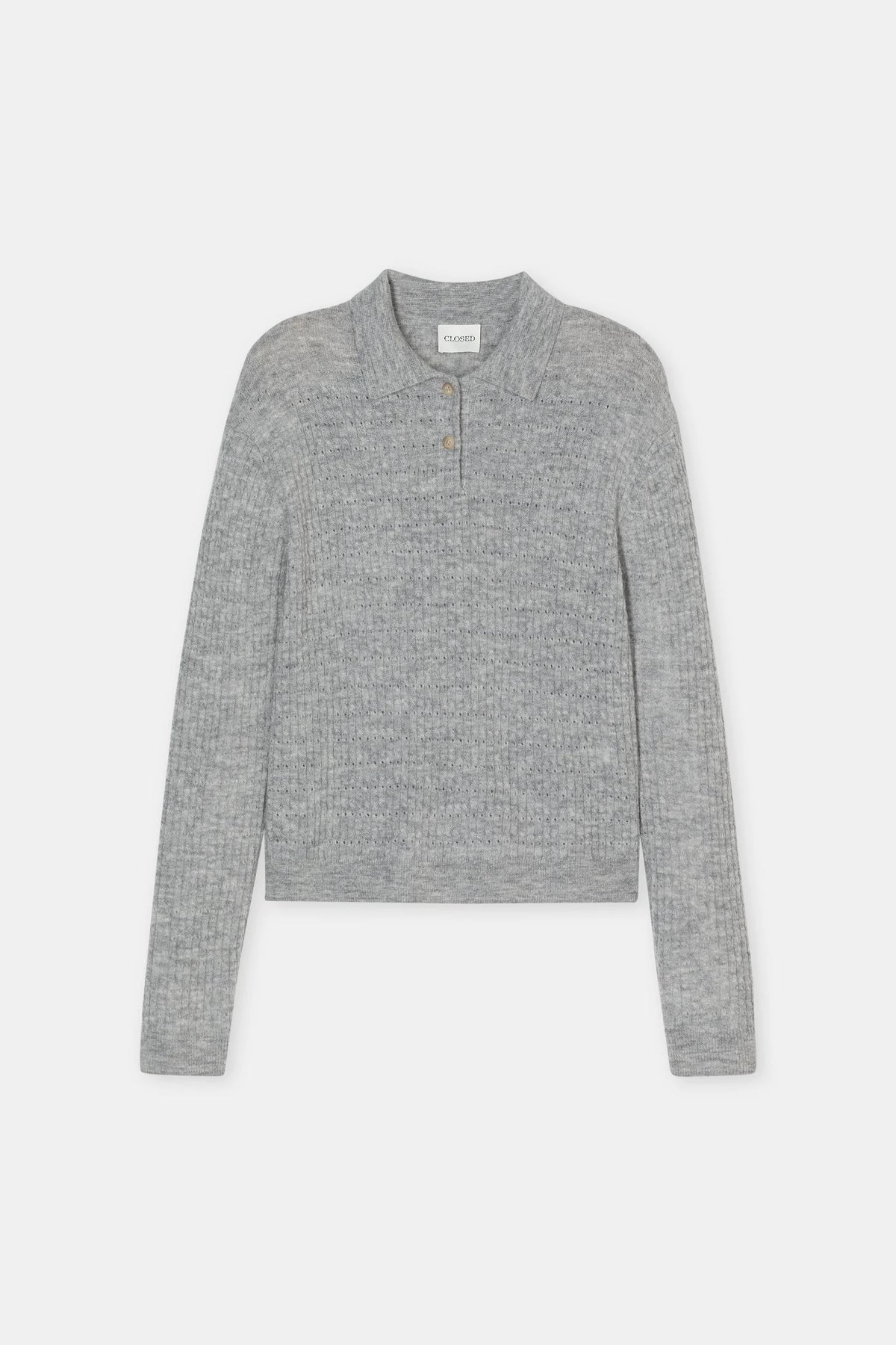 Closed Long Sleeve Polo - Light Grey Melange Women's Tops - Sloane Boutique