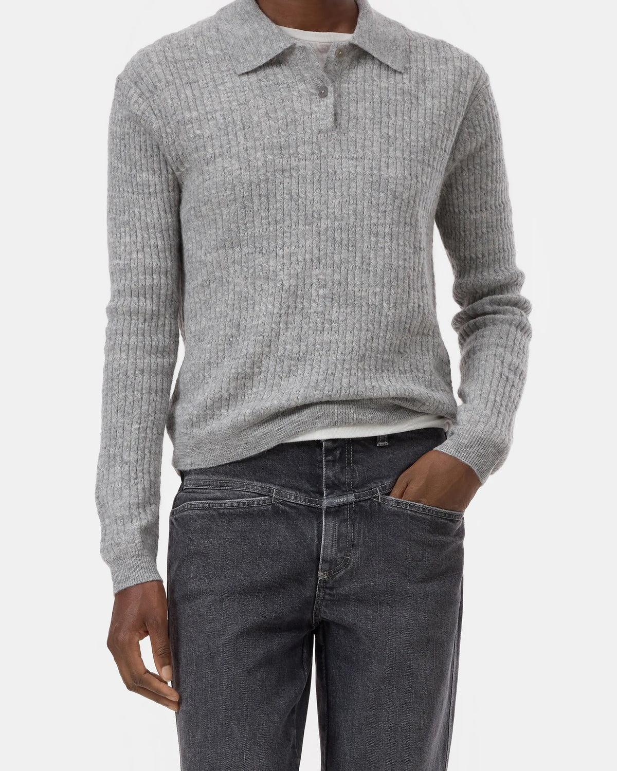 Closed Long Sleeve Polo - Light Grey Melange Women's Tops - Sloane Boutique