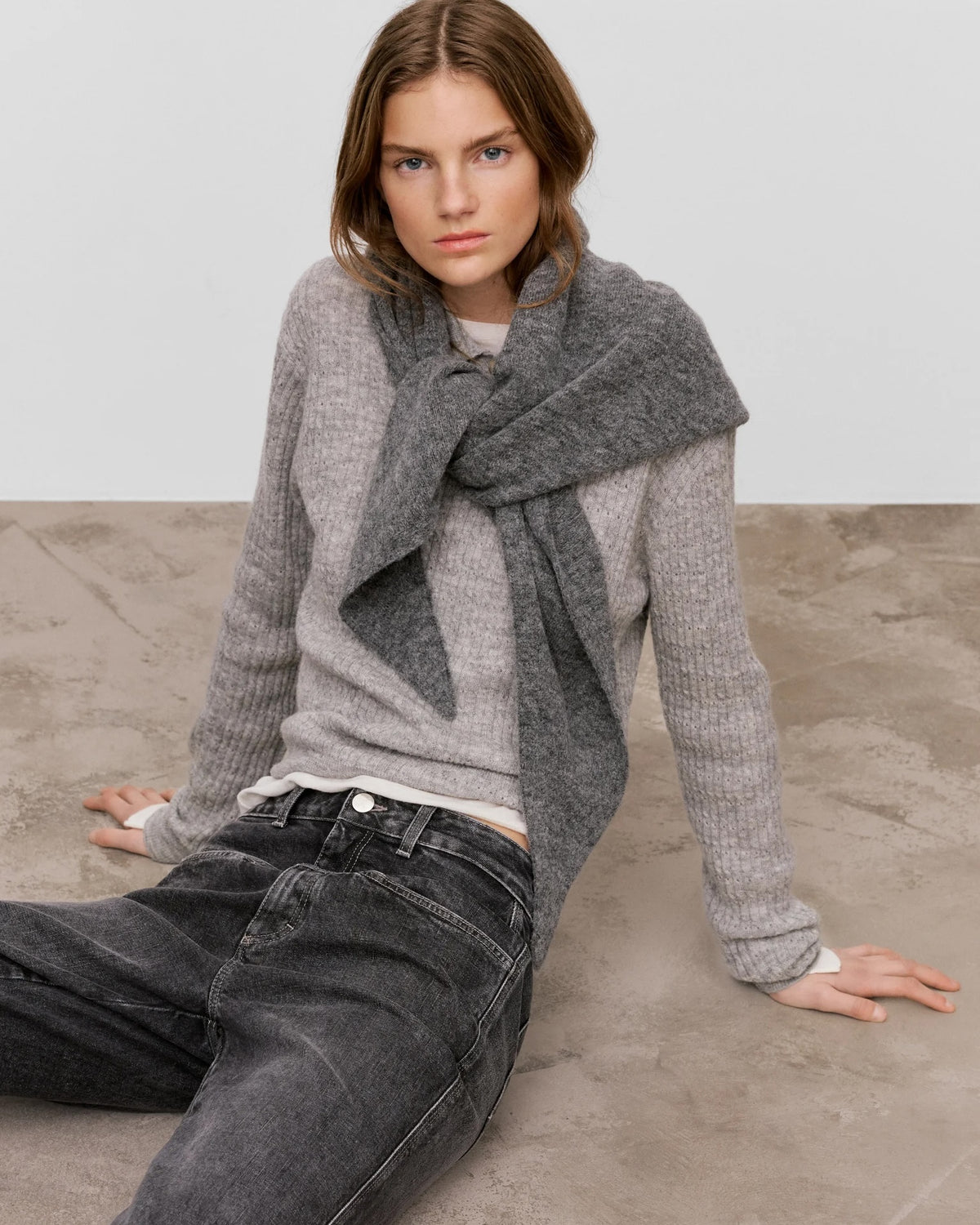 Closed Long Sleeve Polo - Light Grey Melange Women's Tops - Sloane Boutique