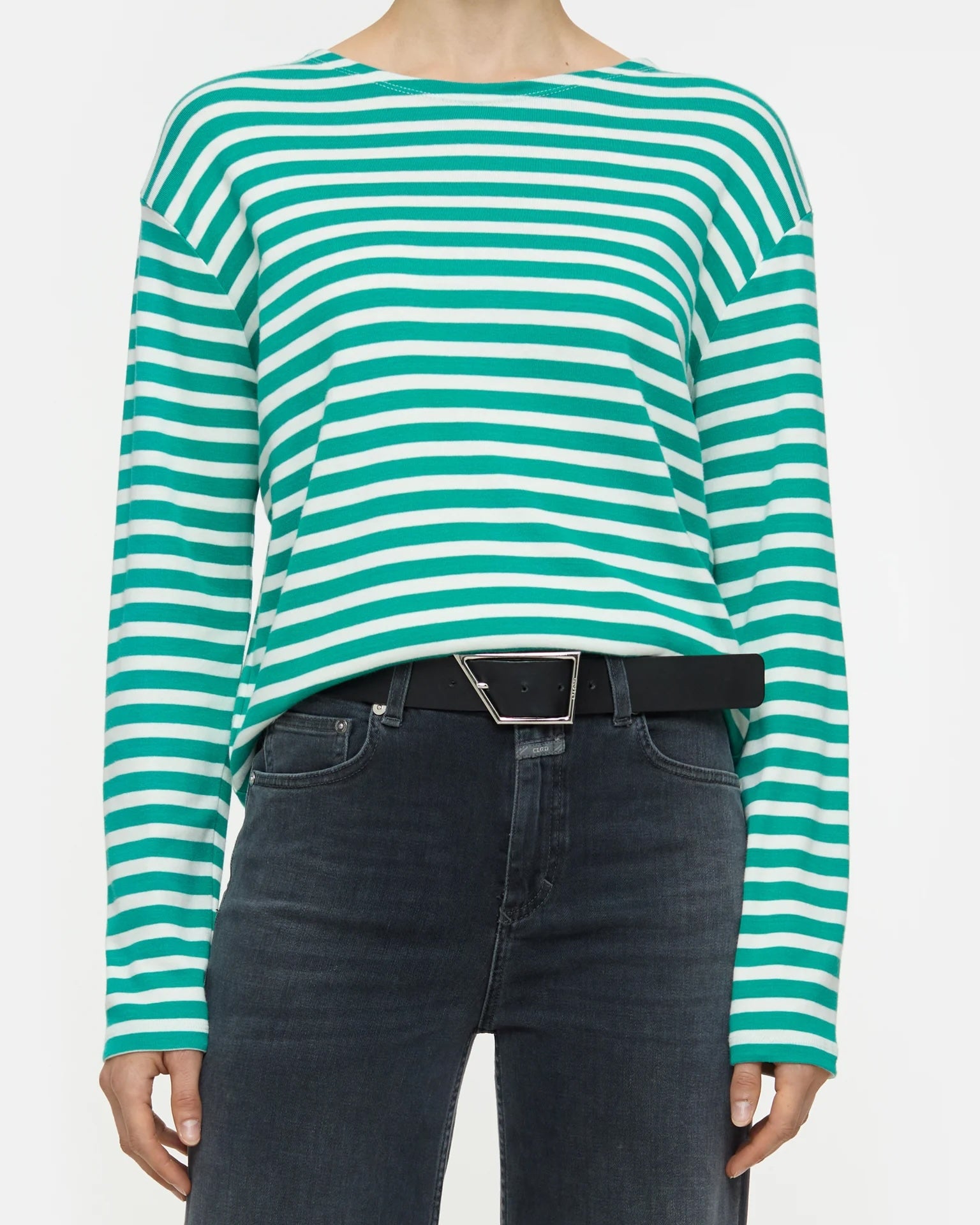 Closed Long Sleeve Striped Shirt - Meadow Green sale tops - Sloane Boutique