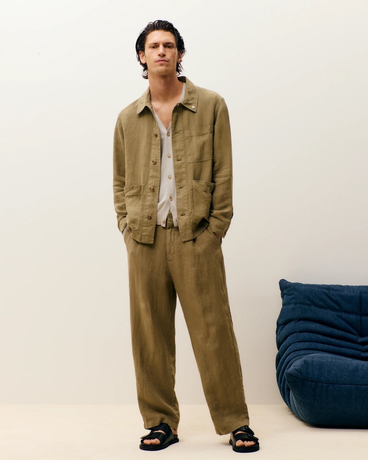 Closed Men's Blomberg Wide Linen - Chino Green Men's Bottoms - Sloane Boutique